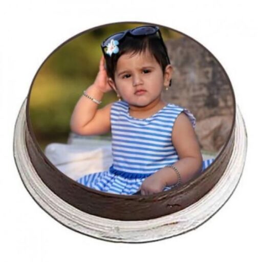 3D Blackforest Photo Cake – layered chocolate cake with cherries and personalized edible photo.