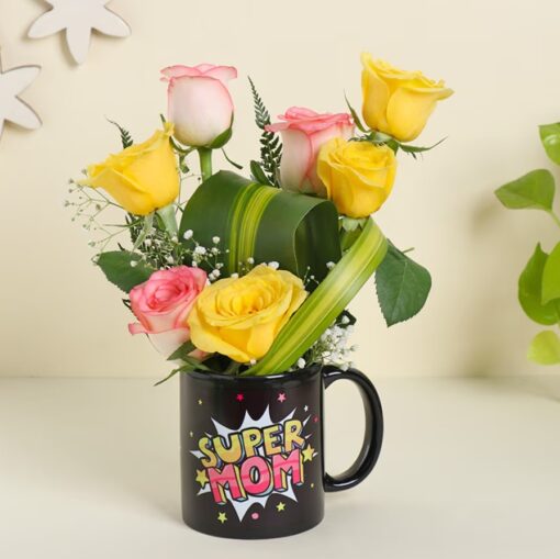 Super Mom Floral Tribute - A stunning bouquet of mixed flowers dedicated to Super Moms.