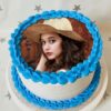 Blue Garden Photo Cake – elegant blue floral cake with personalized photo.