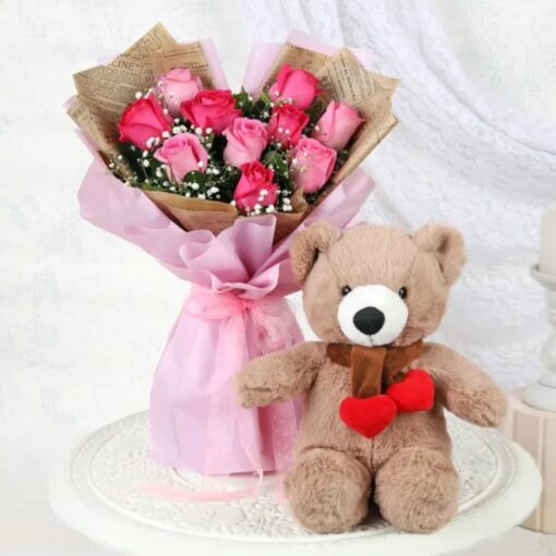 Dreamy Blush Rose Combo with soft pink rose bouquet and elegant gift items