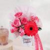 Vibrant Floral Tribute Her bouquet with elegant lavender, pink, white, and peach roses arranged beautifully