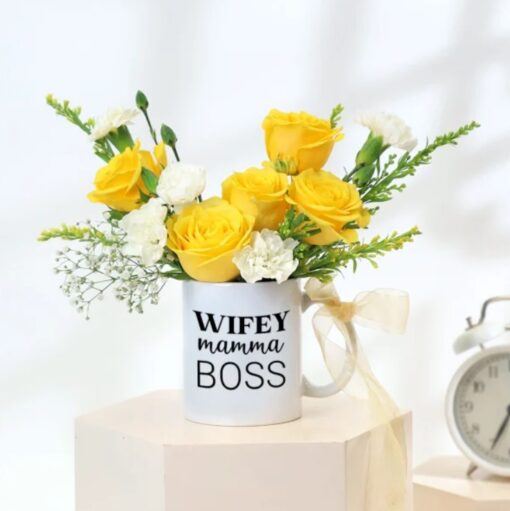 Cheerful Floral Mug Delight featuring a beautifully designed rose-themed mug with vibrant floral patterns