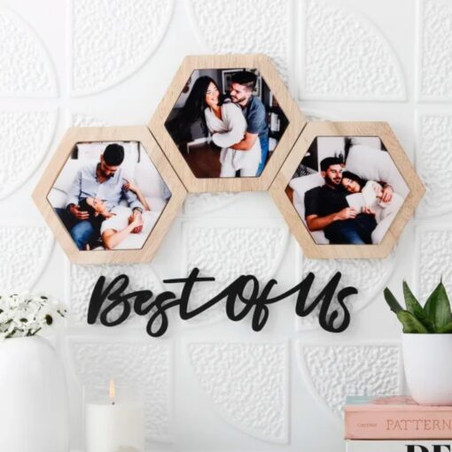Personalized Treasured Memories Custom Frame showcasing a smiling couple’s photo on a wooden table