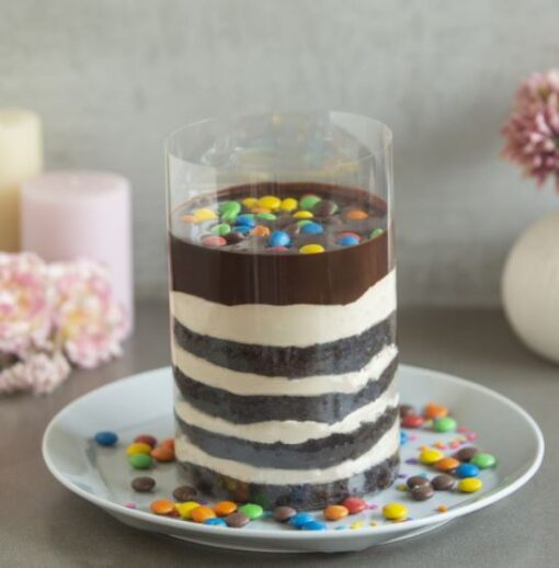Chocolate Gemstone Pullup Cake with moist chocolate layers and edible chocolate gem decorations.