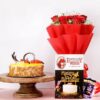 Sweet Floral Love Combo – a gift set with butterscotch cake, pink flowers, and chocolates arranged beautifully for birthdays, anniversaries, or romantic surprises.