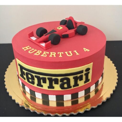 Ferrari Speedster Cake—luxury sports car designer cake with vibrant red icing and sleek detailing.