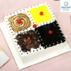 Quartet Flavor Celebration Cake—gourmet four-flavor cake with elegant decoration.