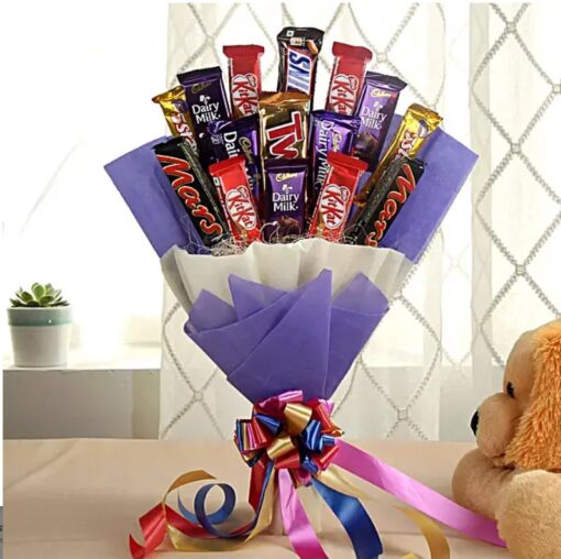 Radiant Chocolate Bouquet – assorted chocolates arranged like a colorful flower bouquet