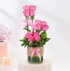 Refined Rose Posy with elegant pink and red roses arranged in a compact bouquet