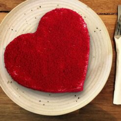 Heart’s Desire Velvet Cake, a red velvet cake in a heart shape with cream cheese frosting.
