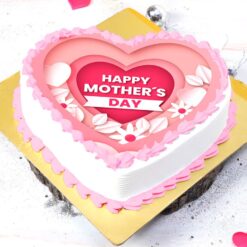 Mom’s Heart Tribute Cake – heart-shaped cake with floral decorations and loving message for Mother’s Day