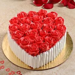 Elegant Rose Heart Cake – heart-shaped cake decorated with handcrafted rose flowers.