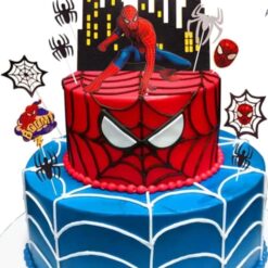 Spidey Hero Celebration Cake – colorful Spider-Man themed cake with web and mask decorations
