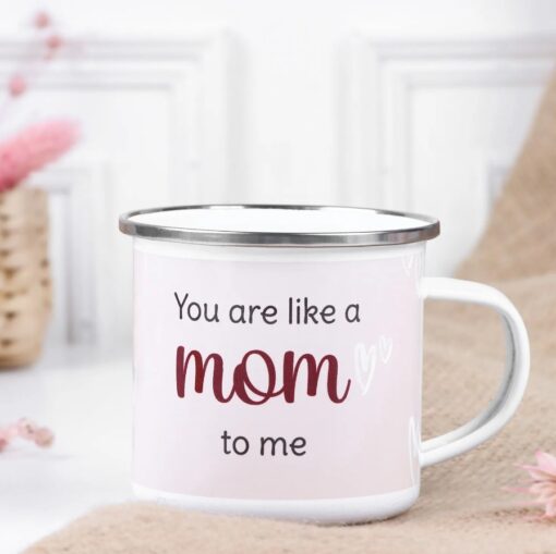 Ceramic coffee mug with "Mom, my role model" printed in elegant typography