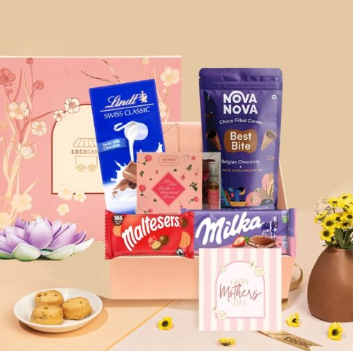 Assorted gourmet chocolates in a beautifully packaged Mom’s Chocolate Treat Bundle