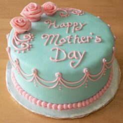 Mom’s Pink Blue Garden Cake – pastel pink and blue floral buttercream cake for Mother’s Day