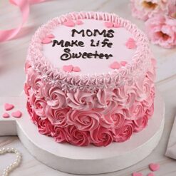 Mom’s Silky Sweet Cake – smooth and creamy layered cake decorated beautifully for Mom.