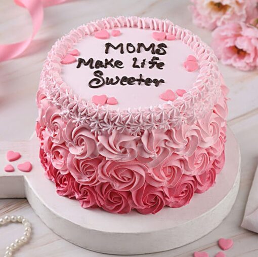 Mom’s Silky Sweet Cake – smooth and creamy layered cake decorated beautifully for Mom.