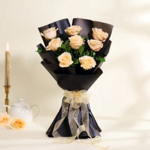 Peach Rose Charm Bouquet with elegant peach roses arranged for gifting