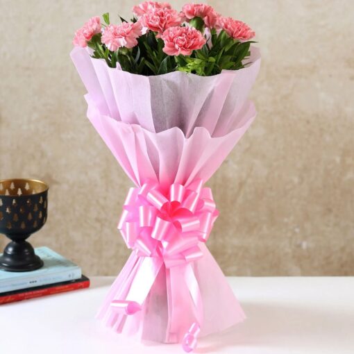 Pink Carnation Love Bundle with delicate pink carnations arranged beautifully with baby’s breath and greenery