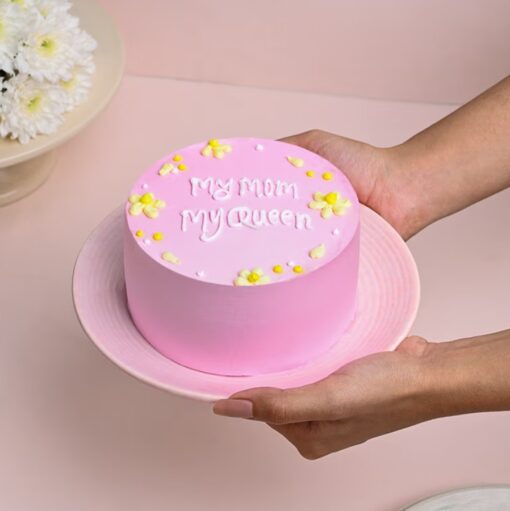 Pink Majesty Mom Cake – elegant pink cake decorated with floral buttercream for Mother’s Day