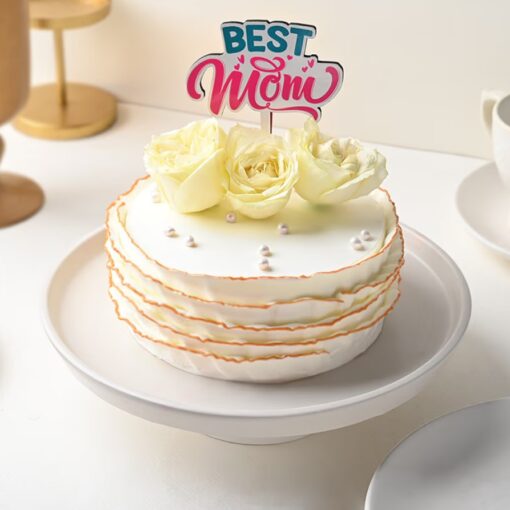 Radiant Rose Mom Cake – pastel buttercream cake decorated with pink and purple roses and green leaves