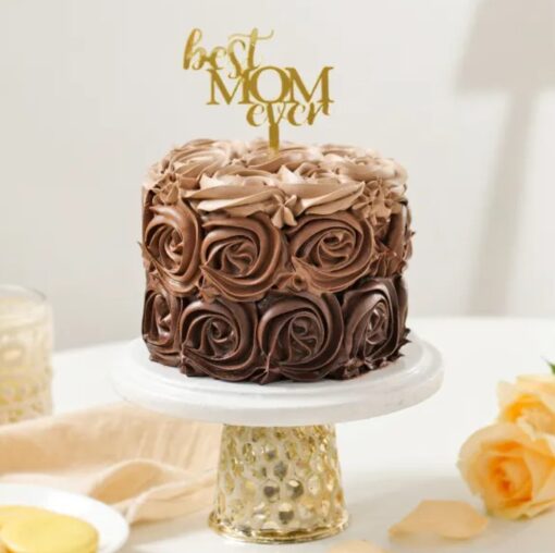 Rosy Cocoa Elegance Cake – chocolate cake adorned with handcrafted buttercream roses and floral textures