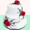 Rosette Vanilla Delight Cake – vanilla cake decorated with pink and white buttercream rosettes.