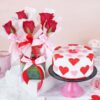 Floral Vase & Cake Combo – fresh flower bouquet in a vase with a delicious cake