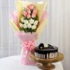 Pink White Roses Cake – cake decorated with pink and white rose designs.