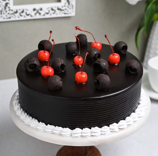 Sweet Cherish Black Forest cake – chocolate cake layers with cherry filling and whipped cream frosting