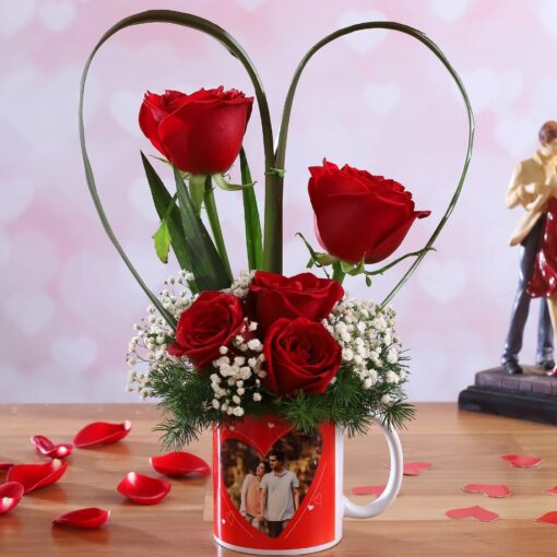 Personalized Red Roses Mug – ceramic mug with red roses design and custom photo print