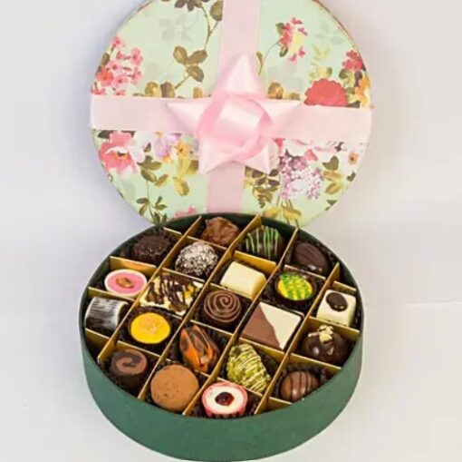 Elegant Floral Chocolate Box – assorted premium chocolates arranged with floral-themed presentation
