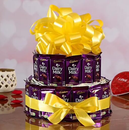 Cadbury Sweet Milk Gift – assorted Cadbury Dairy Milk chocolates beautifully arranged in a gift basket.