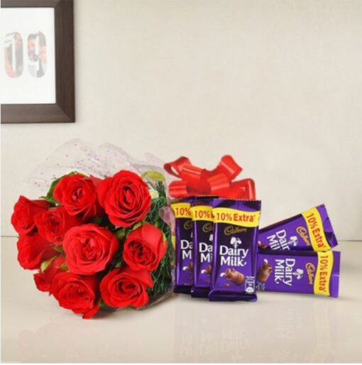 Cupid's Delight Package with golden rose, Ferrero Rocher chocolates, and heart-shaped cake arranged beautifully for gifting