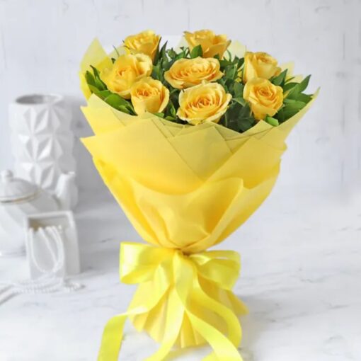 Radiant Yellow Rose Bouquet with bright yellow roses arranged beautifully for cheerful gifting