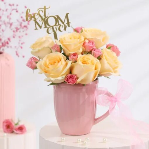 Sweet Mom’s Peach Blossoms bouquet with delicate peach-colored flowers arranged elegantly for Mom