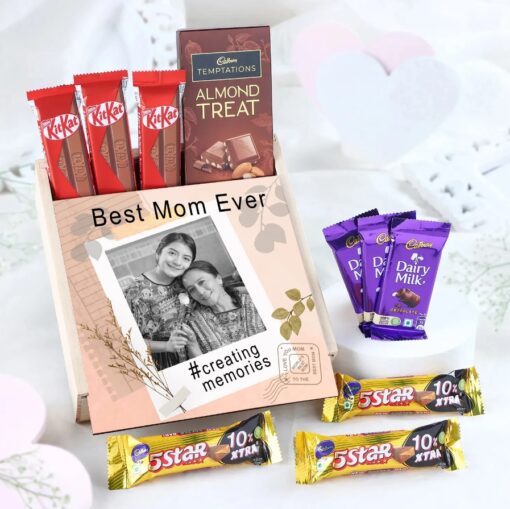Elegant gift set featuring two rich gourmet chocolate treats in luxurious packaging, perfect for Mom