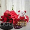 Valentine’s Day Delight Combo—a gift set with chocolates and flowers.