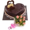 Chocolate Heart & Rose Elegance featuring a heart-shaped chocolate box with fresh red roses.