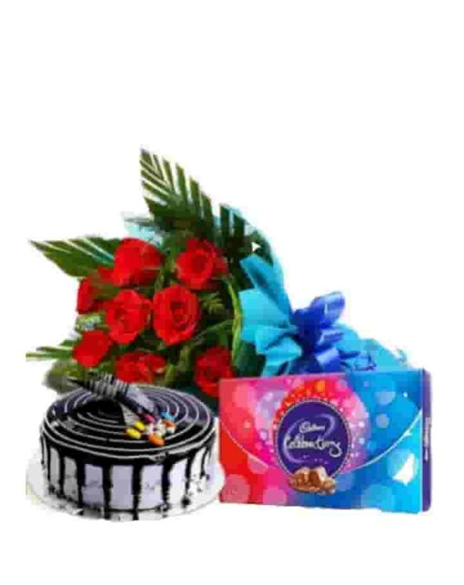 The Ultimate Celebration Combo featuring elegant milestone cakes, fresh floral bouquets, and gourmet chocolates.