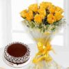 Yellow Roses Chocolate Cake with rich chocolate frosting and bright yellow rose decorations.