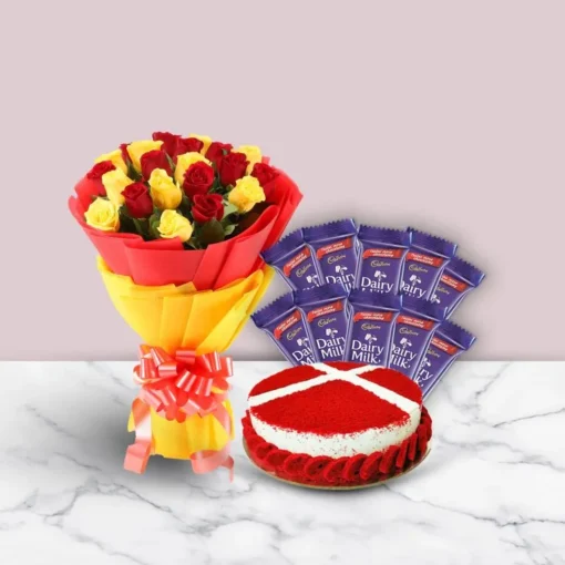 Romantic Elegance Gift Set – bouquet of elegant roses with gourmet chocolates