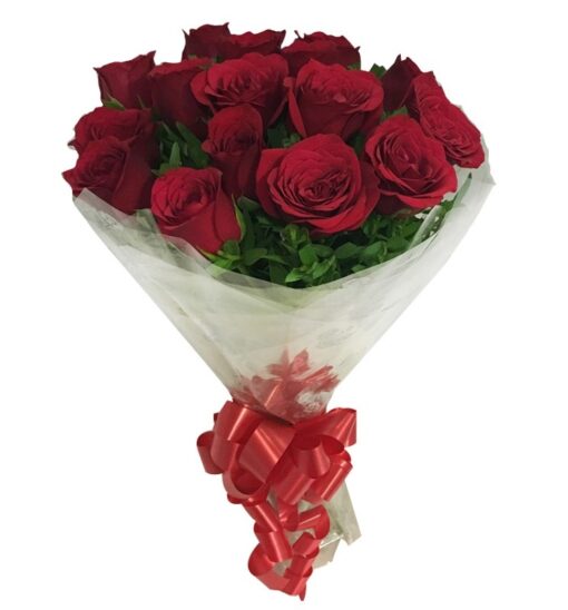Timeless Red Rose Wrap featuring hand-wrapped fresh red roses in elegant packaging.