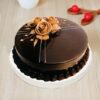Rosy Chocolate Elegance—decadent chocolate cake with elegant rose floral decorations.