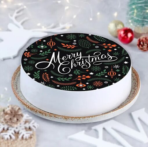 Merry Christmas Pineapple Cake with Custom Photo – 6-inch round cream cake.