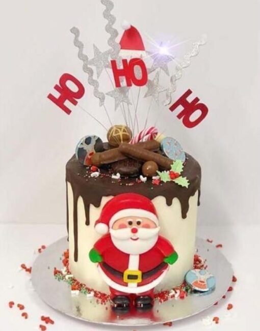 Santa’s Frosty Delight cake with Santa design and festive decorations