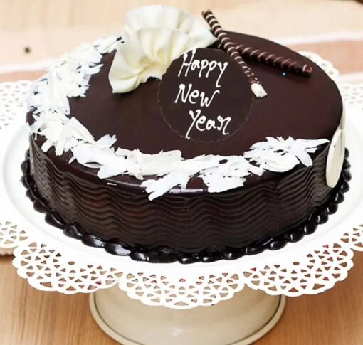 New Year Choco Truffle cake with rich chocolate layers and festive New Year decoration