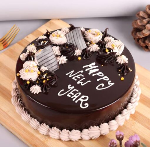 New Year Cocoa Dream chocolate cake with rich layers and festive decoration