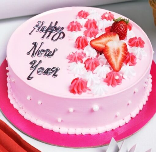 New Year Berry Charm strawberry cake decorated with fresh berries and festive accents